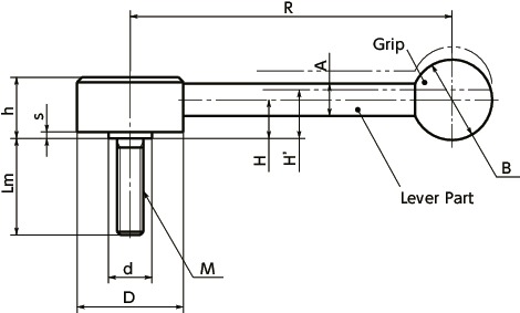 LFMFlat Tension Lever, Male Screw寸法図