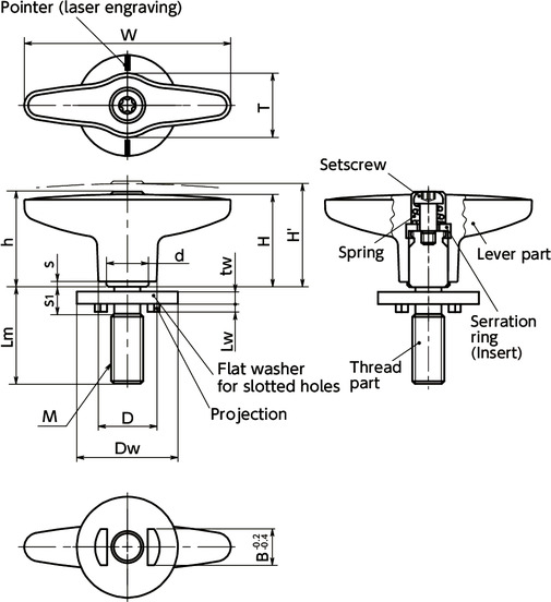 LUDMS-LWPPlastic Clamp Levers with Flat Washers for Slotted Holes寸法図