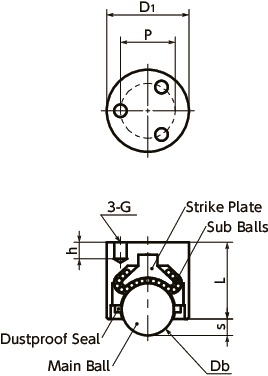 BRDTDownward Ball Rollers - Tap Hole Type寸法図