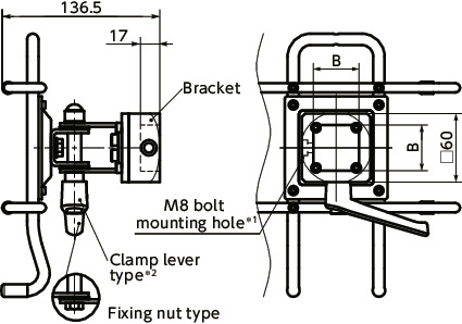 DTS-AATablet PC Holders - for iPad - Single Axis Type - Clamp Lever Retention寸法図