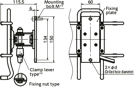 DTS-AFTablet PC Holders - for iPad - Single Axis Type - Clamp Lever Retention寸法図