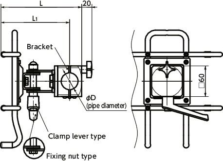DTSN-PBTablet PC Mounting System - Single Axis Type - Clamp Lever / Hexagon Nut Retention寸法図