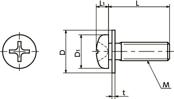 SNPI1SPhillips Cross Recessed Pan Head Machine Screws with Captive Washers寸法図