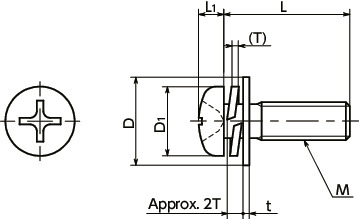 SNPI3SViti a macchina a testa cilindrica con incasso a croce Phillips con rondelle prigioniere寸法図