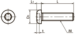 SNPXSHexalobular Socket Pan Head Maschinenschrauben 寸 法 図