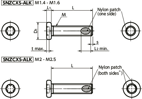 SNZCXS-ALK內六角小螺絲/尼龍貼片寸法図