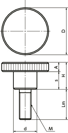 KNMLKnurled Knob - Stainless Steel SUS316L Equivalent寸法図