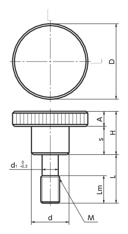 KNMS-SCCaptive Knurled Knobs寸法図
