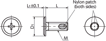 SECS-ALKSuper Ultra Low Profile Cross Recessed Machine Screws with Nylon Patch寸法図