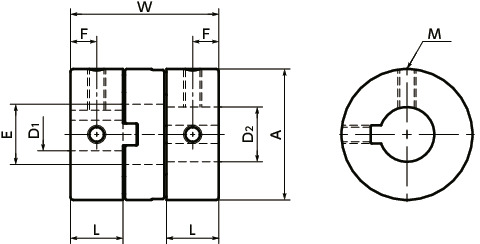 MOM-KFlexible Couplings - Oldham Type - Set Screw + Key Type寸法図