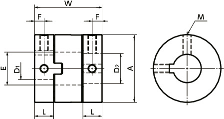 MOR-KFlexible Coupling - Oldham Type - Set Screw + Key Type寸法図