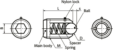 FPstantuffo a sfera in miniatura - con blocco in nylon寸法図