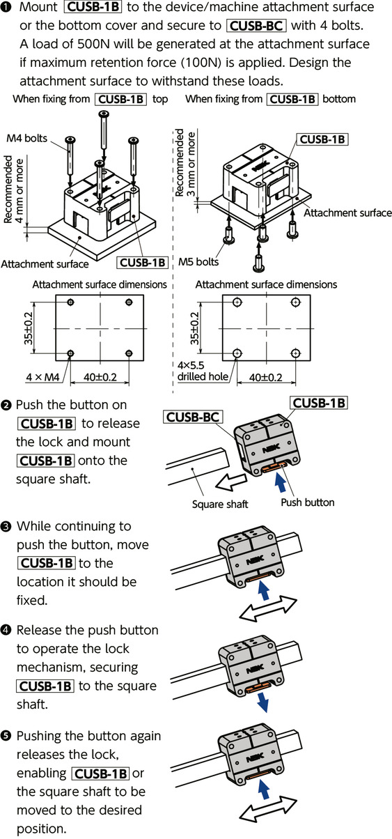 CUSB-1BQuick Positioning Brackets - For Square Shafts - 1 Button Type