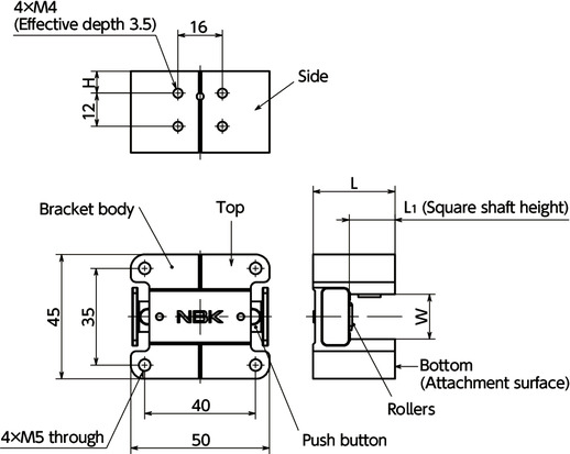 CUSB-2BQuick Positioning Brackets - For Square Shafts - 2 Button Type寸法図