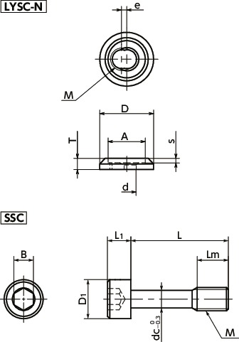LYSC-N-SSCCaptive 와셔 (캡 티브 스크류 포함) 치수도