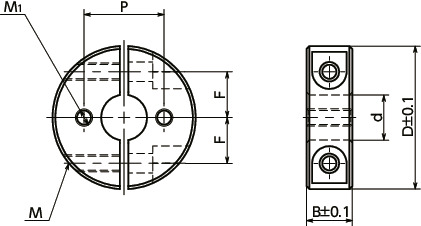 NSCSS-CN2Set Collars with Mounting Hole (Female Screw) - Steel (Ferrosoferric Oxide Film) - Split Type寸法図
