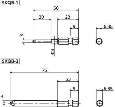 SKQBBits for Cross Recessed Head Cap Screws with Extra Low Profile寸法図