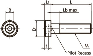 SLPSocket Head Cap Screws with Low Profile with Pilot Recess寸法図