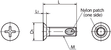 SNF-TBZ-SUC-ALKCross Recessed Flat Head Machine Screws with Nylon Patch - for Sheet Metal寸法図