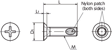 SNFS-SUC-ALKCross Recessed Flat Head Machine Screws with Nylon Patch - for Sheet Metal寸法図
