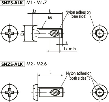 SNZS-ALKPan Head Machine Screws for Precision Instruments (Miniature Screws with Nylon Patch)寸法図