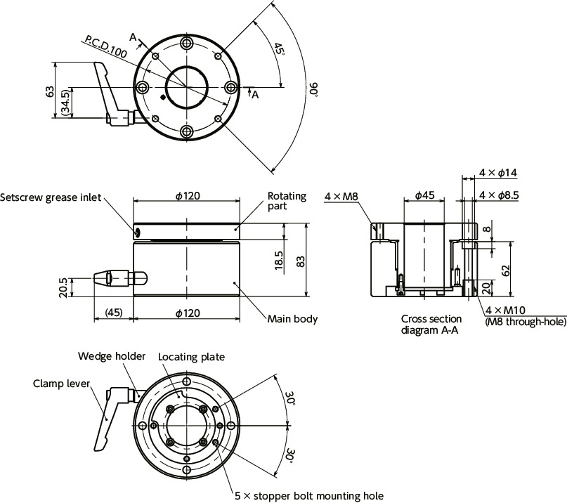 DKSWSwivel Mount for Control Panels, Pillar Type寸法図