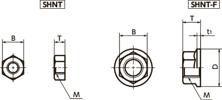 SHNTHex 너트 / 육각 플랜지 너트 - 티타늄 치수 図