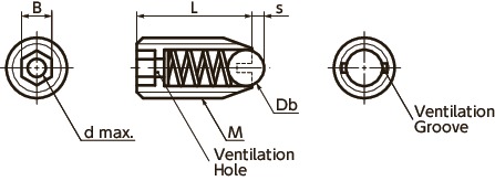 PVFSSpring Plungers with Ball with Ventilation Hole寸法図