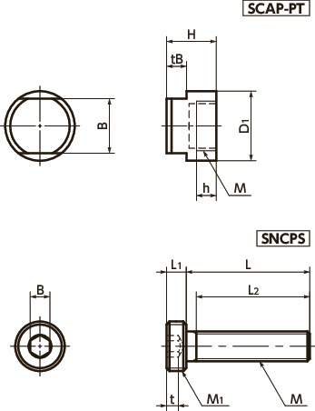 SCAP-PTCover 캡 - PTFE 寸法図