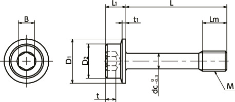 SSC-SFSSフランジ付き六角穴付き脱落防止ねじ寸法図