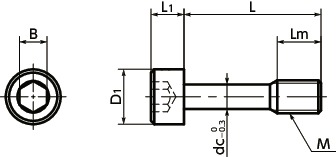 SSC六角穴付き脱落防止ねじ寸法図
