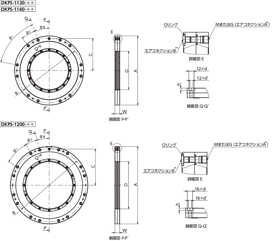 DKPSリニアクランパ・ズィー - 空気圧 - 常時閉 - 回転軸保持タイプ 寸法図