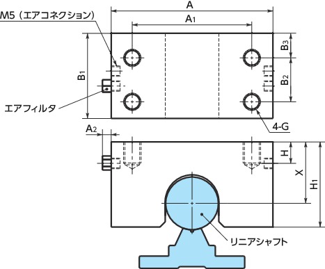 MKRリニアクランパ・ズィー - 空気圧 - 常時開 - リニアシャフト用寸法図