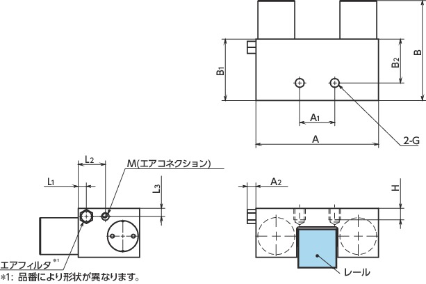 MKSLリニアクランパ・ズィー - 空気圧 - 常時閉 - 低コストタイプ寸法図