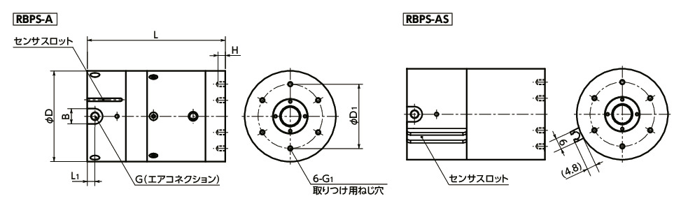 RBPSリニアクランパ・ズィー - 空気圧 - 常時閉 - ブレーキ機構つき - リニアシャフト用 寸法図