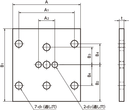 PUBリニアクランパ・ズィー用アダプタプレート寸法図