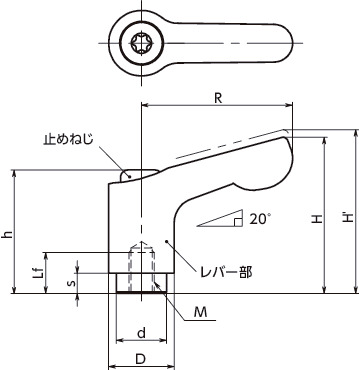 LDCFSミニクランプレバー（めねじ） 寸法図