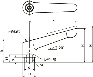 LDFクランプレバー（めねじ）寸法図