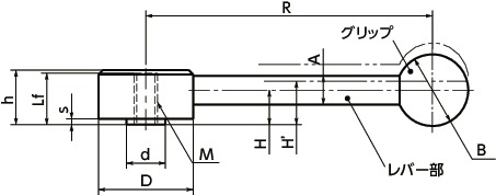 LFFフラットテンションレバー（めねじ）寸法図