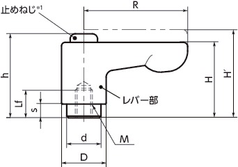 LHCFS-CRミニクランプレバー（めねじ） - フラットタイプ寸法図