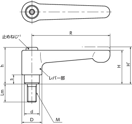 LHM-6-40-OR｜クランプレバー（おねじ） - フラットタイプ M(並目)ねじ