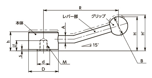 LNFFS-Eフラットテンションレバー（めねじ）寸法図