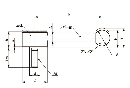 LNFM-Dフラットテンションレバー（おねじ）寸法図