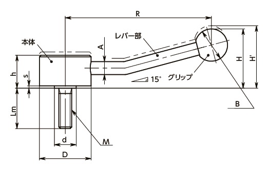 LNFMS-Eフラットテンションレバー（おねじ）寸法図