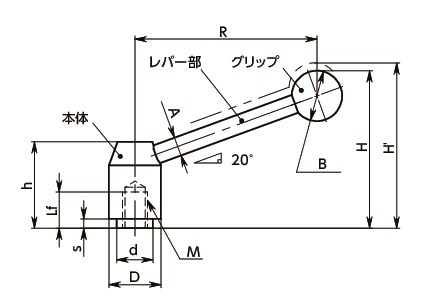 LNTFS-Eテンションレバー（めねじ）寸法図
