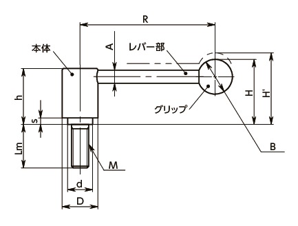 LNTM-Dテンションレバー（おねじ）寸法図