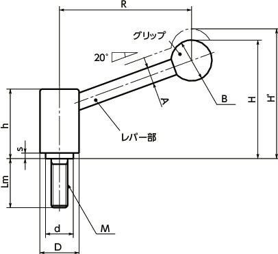 LTMテンションレバー（おねじ）寸法図