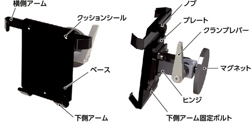 DTAS-MGタブレットPCホルダ - 1軸タイプ - クランプレバー保持 - マグネット取りつけ