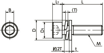 SNSQS-SUC座金組込み六角穴付きボルト（薄板固定用）寸法図