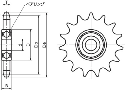 VSAGA型スプロケットアイドラー寸法図